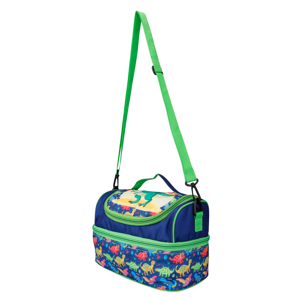 Double Insulated Tiffin Lunch Bag with Multi Zipper Pockets for School (Dinosaur Multi)