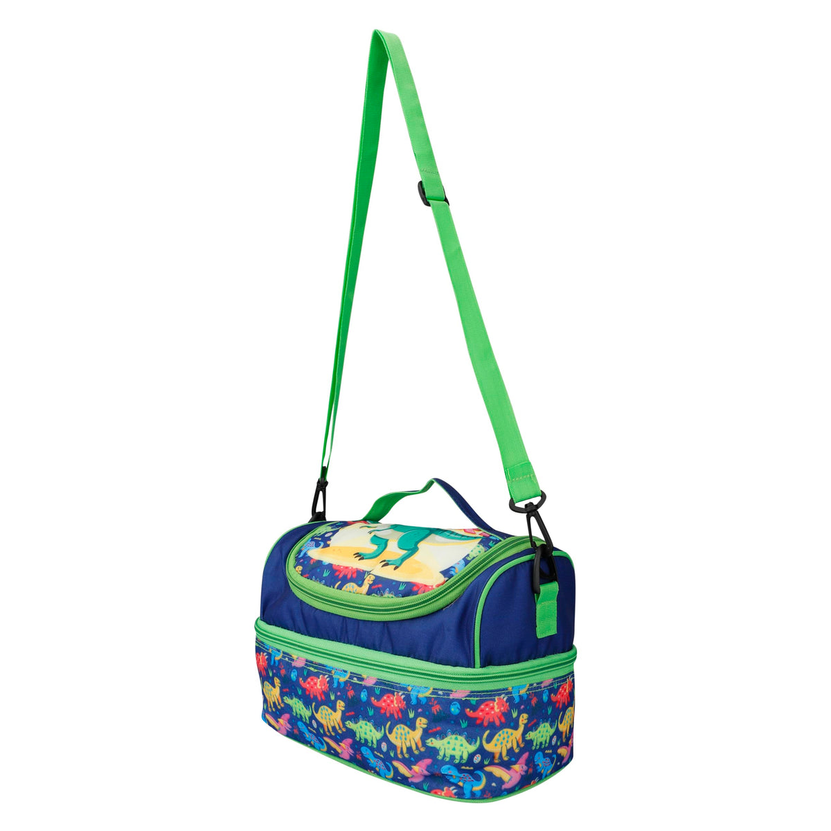 Double Insulated Tiffin Lunch Bag with Multi Zipper Pockets for School (Dinosaur Multi)