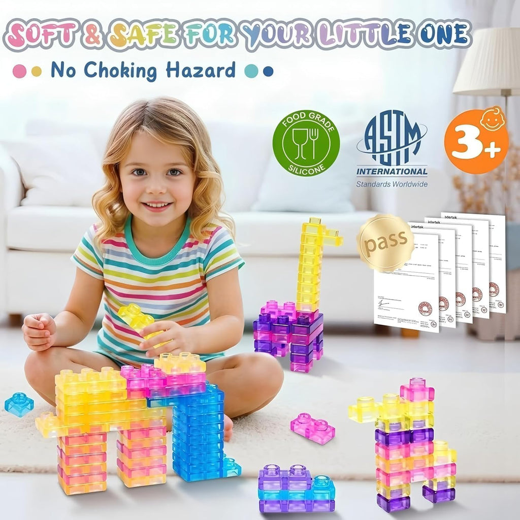 Sensory Soft Magic Gummy Building Blocks Squishy Stacking Toy Set 24 PCS- Age 3+ Squeezable Stretchable Montessori Learning Creative Play Puzzle Blocks for Toddlers & Kids