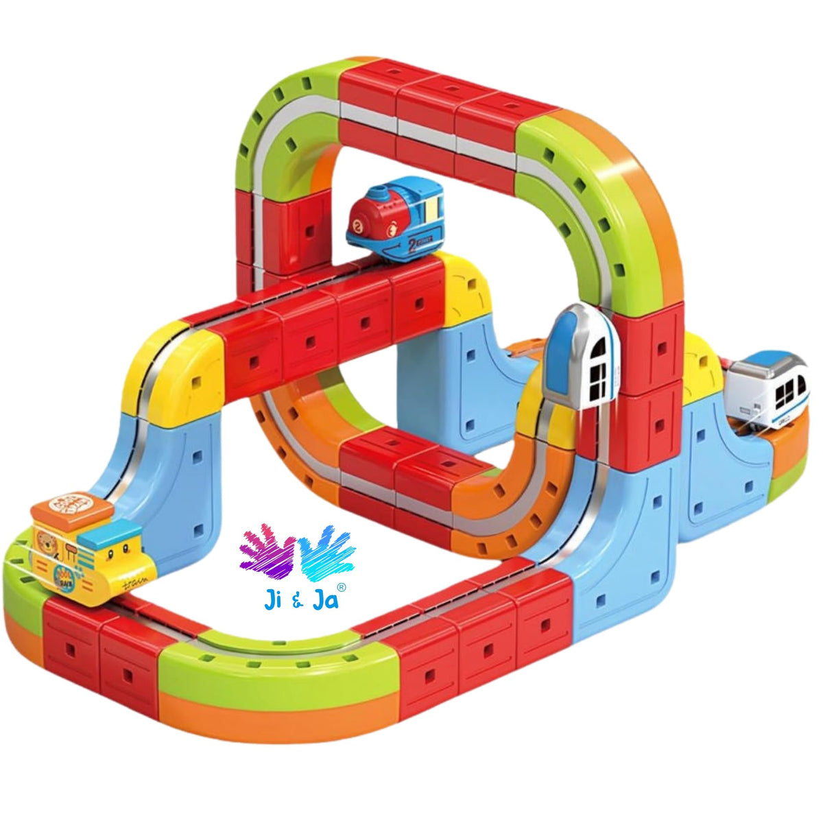 Ji and Ja Cube Track Train Set, 3D Infinity Track with Flexible Tracks for Kids, Cube Trackss Train- DIY Railroad Block Toys, Anti Gravity Race Tracksss with Car, STEM Educational Building Toy