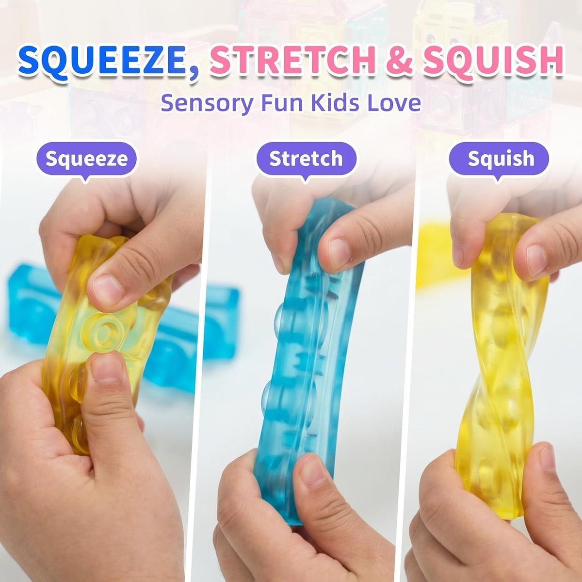 Sensory Soft Magic Gummy Building Blocks Squishy Stacking Toy Set 40 PCS- Age 3+ Squeezable Stretchable Montessori Learning Creative Play Puzzle Blocks for Toddlers & Kids