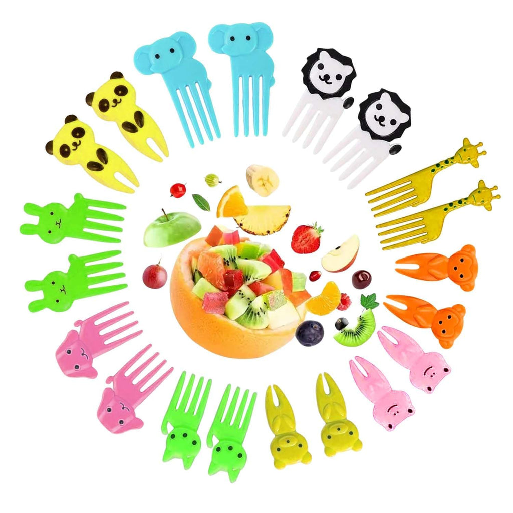 kunya® 10 Pcs Animal Cartoon Set of Fruit Fork for Kids, Reusable Giraffe & Elephant Food Fruit Picks for Kids, Cute Bento Box Decor, Plastic Fruit Forks for Dessert, Snack(Random Colours)