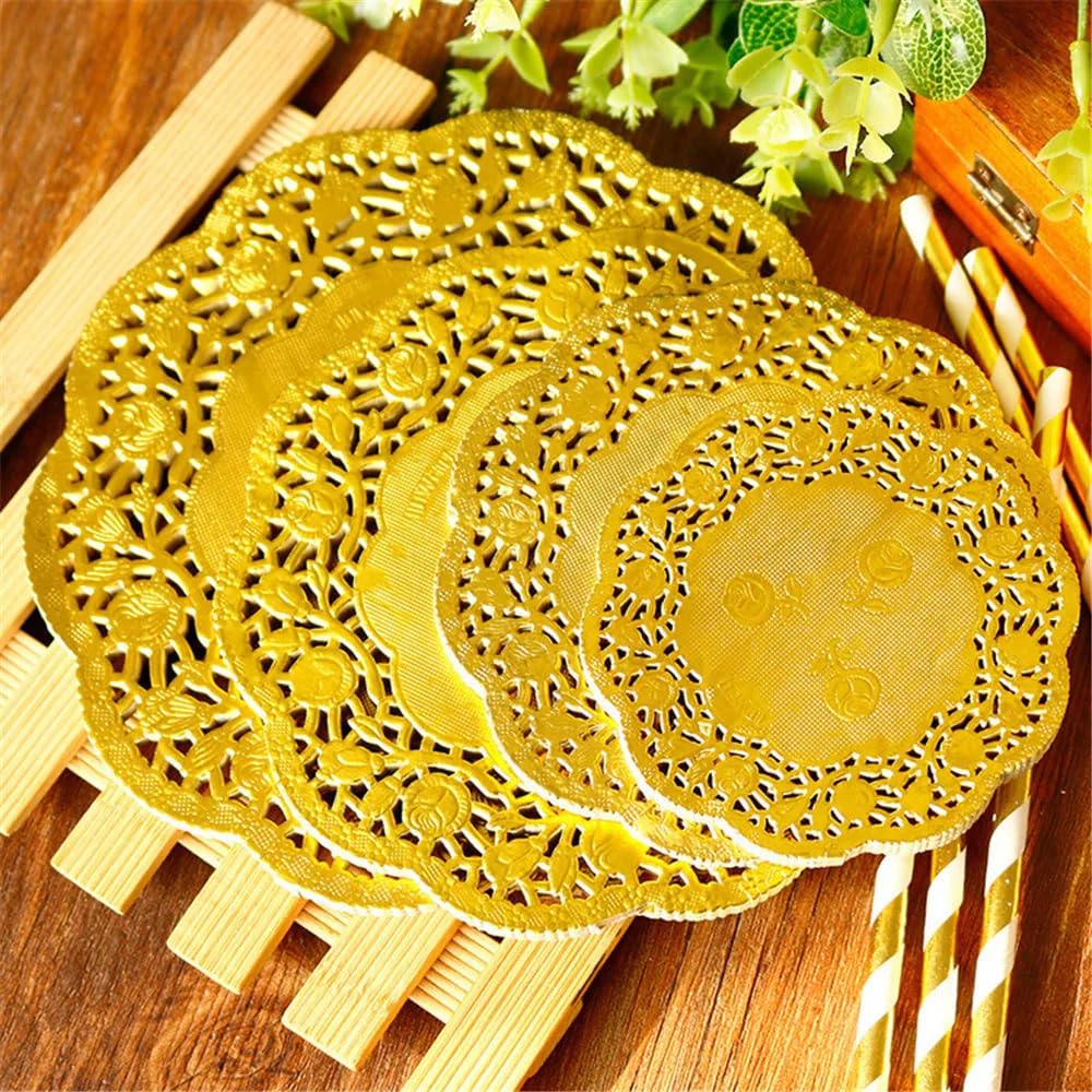 Paper Doilies,100 Pieces Doilies Papers, Lace Doileys Round Decorative Placemats Bulk for Desert, Tableware Decoration,Doiles (Golden 4.5 inch)