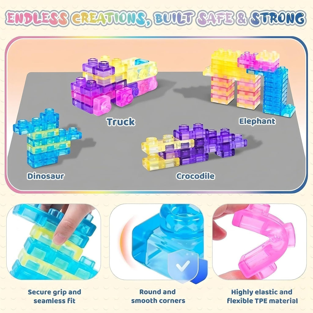 Sensory Soft Magic Gummy Building Blocks Squishy Stacking Toy Set 24 PCS- Age 3+ Squeezable Stretchable Montessori Learning Creative Play Puzzle Blocks for Toddlers & Kids