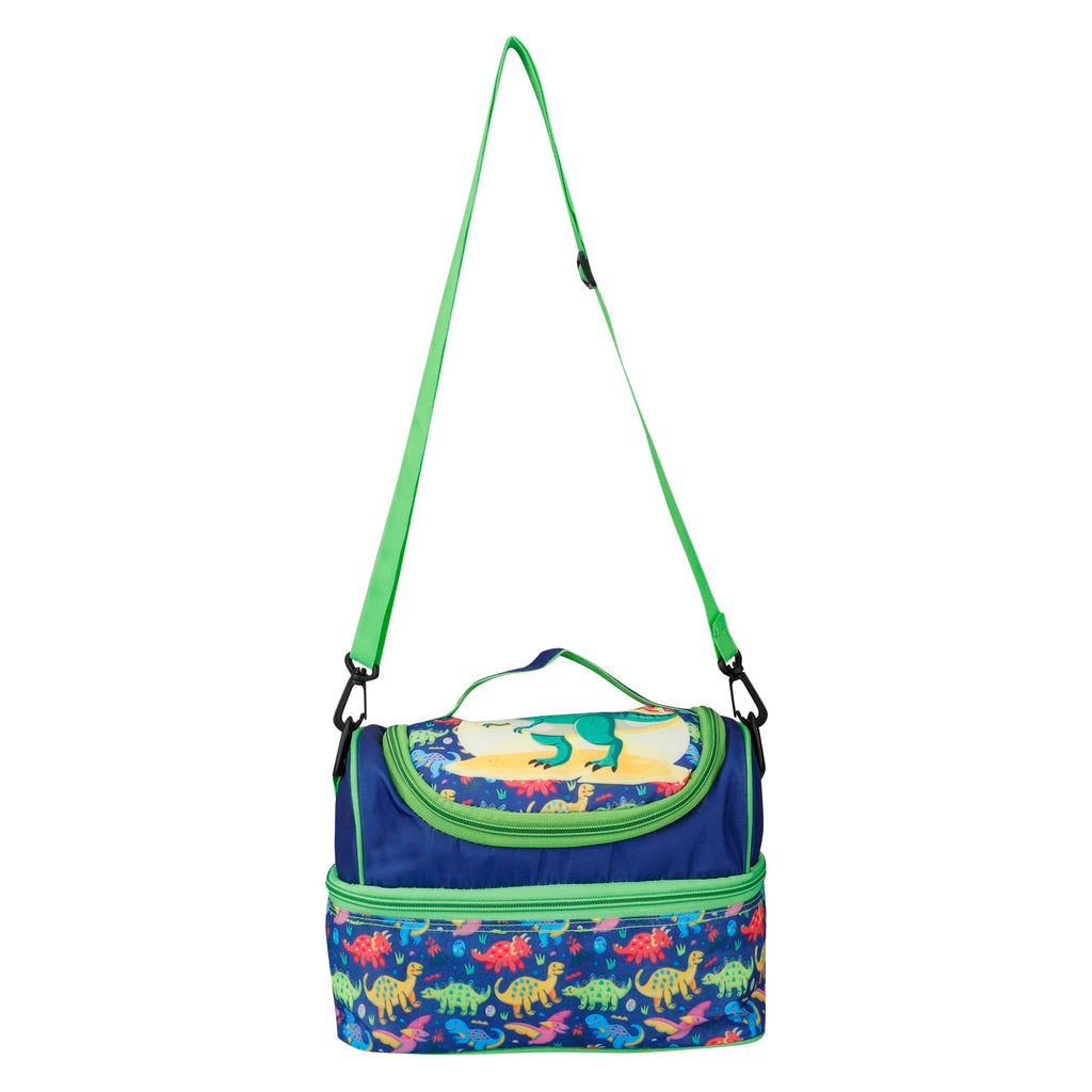 Double Insulated Tiffin Lunch Bag with Multi Zipper Pockets for School (Dinosaur Multi)