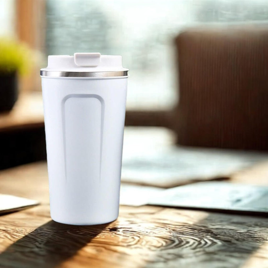 Customised Coffee Tumbler with Temperature Display UV printed  Name Text logo  -White