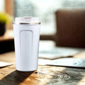 Customised Coffee Tumbler with Temperature Display UV printed  Name Text logo  -White
