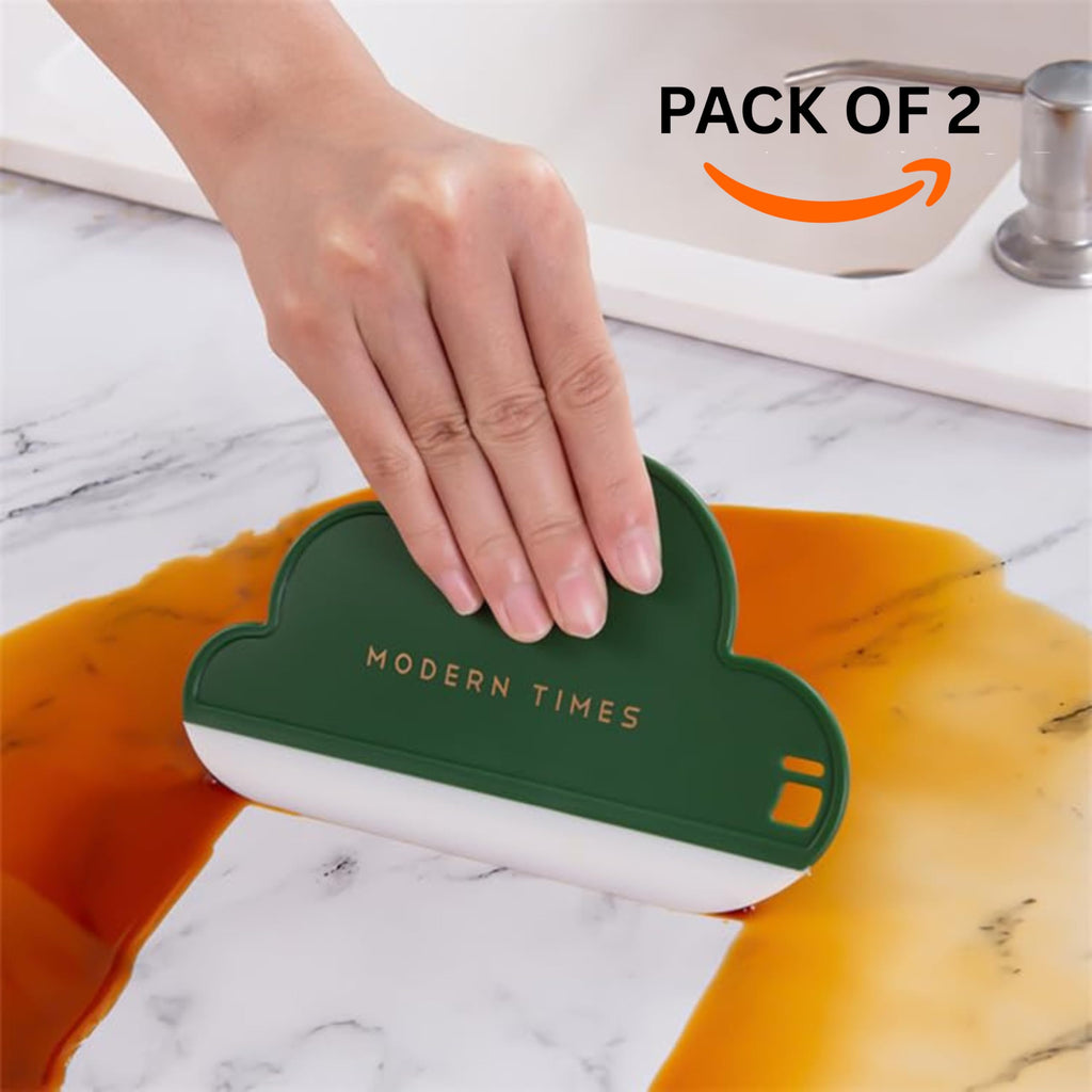 Multi Purpose Silicone Squeegee with Hanging Hook Water Blade for Cleaning Bathroom Shower Mirror Glass Kitchen Countertop Car Windows Wiper Scraper Waterblade Cleaner Tool (Pack of 2) (Round)