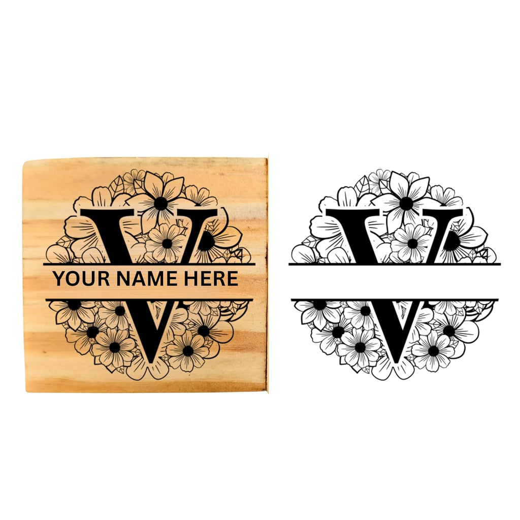 Personalised V INITIAL STAMP Wooden Book Stamp
