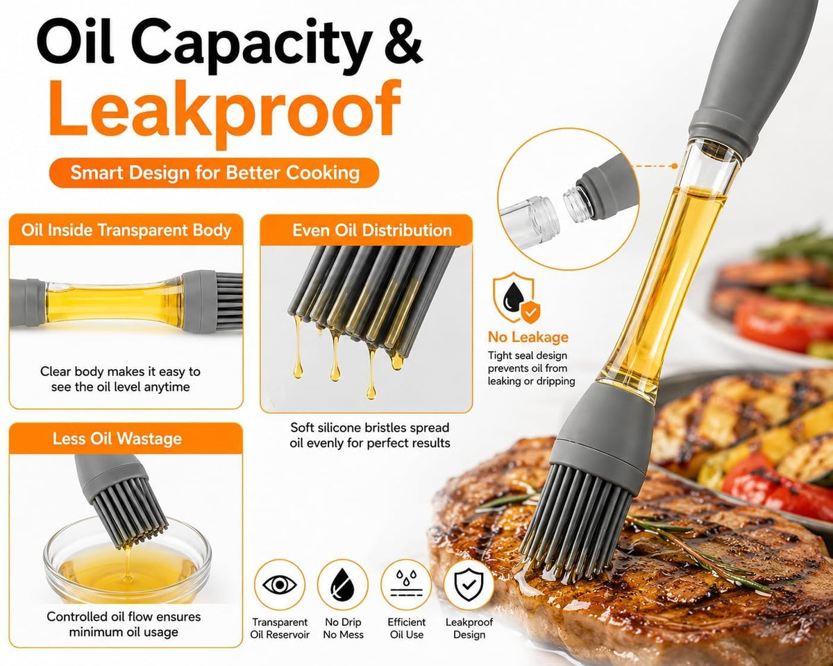 Silicone Basting Brush with Oil Dispenser, Food Grade Heat Resistant Pastry Brush for BBQ, Grilling, Baking, Butter, Marinade & Cooking Kitchen Tool Kitchen Gadget Home Outdoor Use