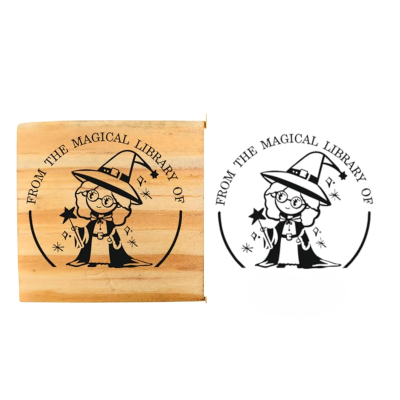 Personalised Magical Library Wooden Book Stamp – 3.5 cm