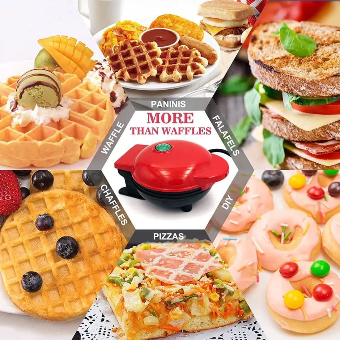 Kunya® Mini Waffle Maker 4 Inch- 350 Watts: Stainless Steel Non-Stick Electric Iron Machine for Individual Belgian Waffles, Pan Cakes, Paninis Other Snacks