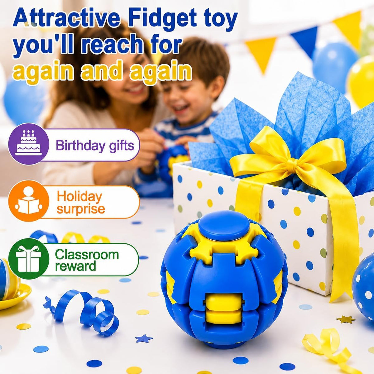 Press to Spin Fidget Ball, 360° Rotating Fidget Spinner Ball, Quiet Sensory Stress Relief Toy for Adults, Kids & Students, Portable Pocket Size Toy for Office Desk