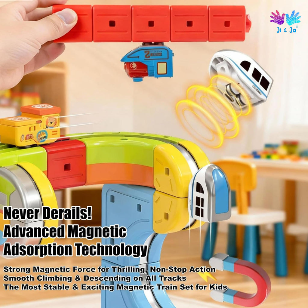Ji and Ja Cube Track Train Set, 3D Infinity Track with Flexible Tracks for Kids, Cube Trackss Train- DIY Railroad Block Toys, Anti Gravity Race Tracksss with Car, STEM Educational Building Toy