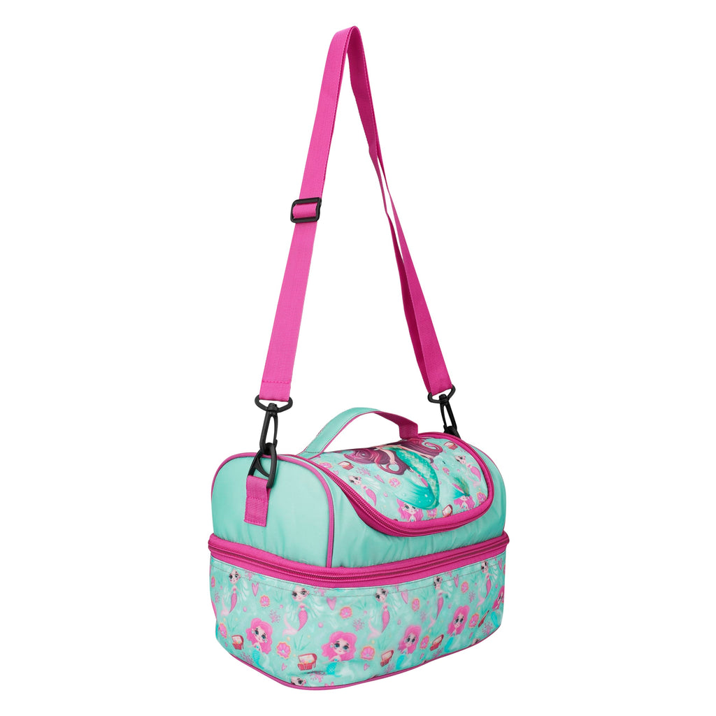 Ji and Ja® Multi Compartment Dual Slot Lunch Bag Double Insulated Tiffin Lunch Bag with Multi Zipper Pockets for School (Mermaid Blue)