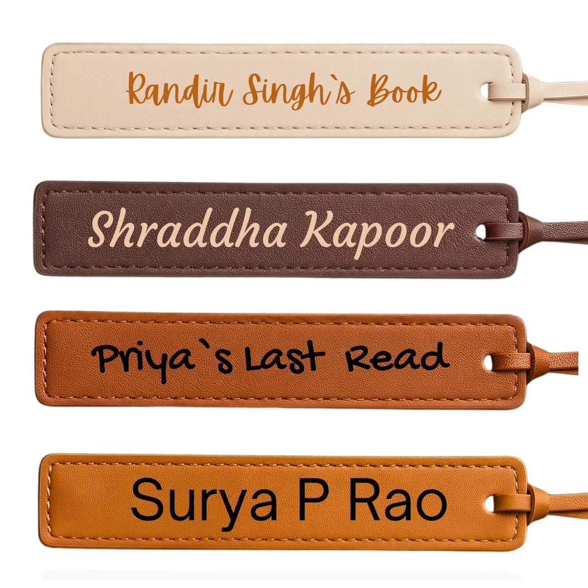Custom Leatherette Bookmarks with Tassel (4 Pack, Heritage Warm) – Personalized UV Printed Name & Quote Bookmarks for Book Lovers