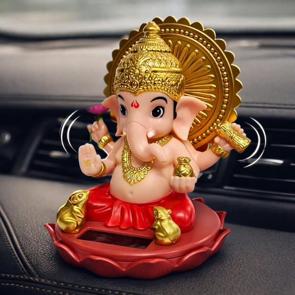 kunya® Moving Hand Solar Powered Ganesha Statue for Car Dashboard Home Decor and Office | Ganpati Bappa | Solar Powered Lord Ganesh ji Moving Hand