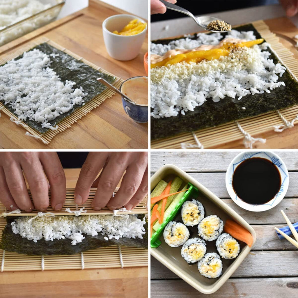 All Natural Bamboo Sushi Rolling Mat (100% Authentic Sushi Rolling Mat - 9.5 Inch x 9 Inch | Make Sushi at Home) (Joint Chopstick)