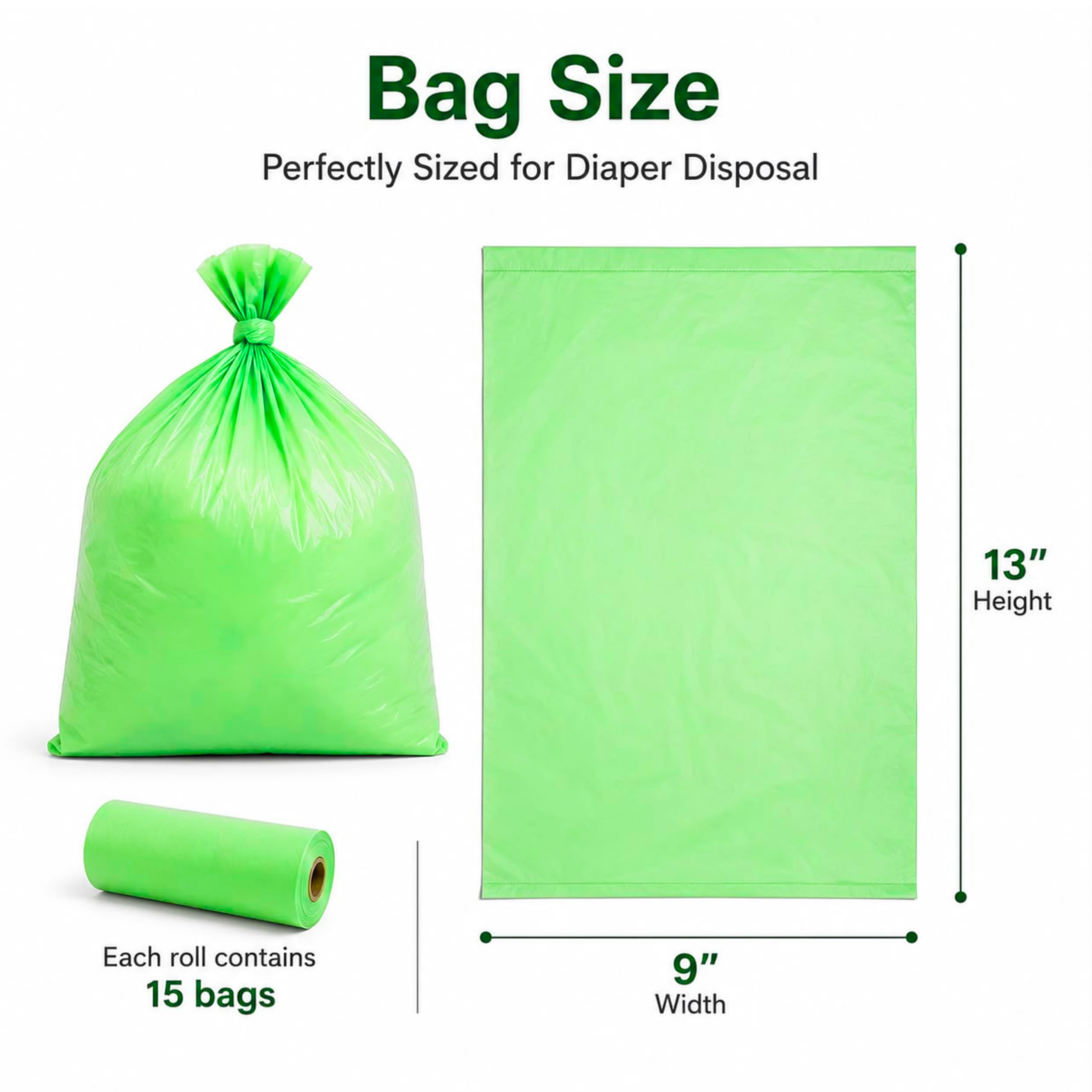 Baby Diaper Disposal Bags – 90 Bags (6 Refill Rolls x 15) | Biodegradable, Leak Proof & Odour Sealing ,Made in India