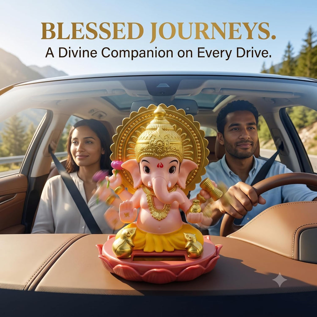 kunya® Moving Hand Solar Powered Ganesha Statue for Car Dashboard Home Decor and Office | Ganpati Bappa | Solar Powered Lord Ganesh ji Moving Hand