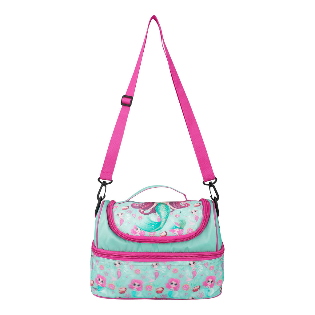 Ji and Ja® Multi Compartment Dual Slot Lunch Bag Double Insulated Tiffin Lunch Bag with Multi Zipper Pockets for School (Mermaid Blue)
