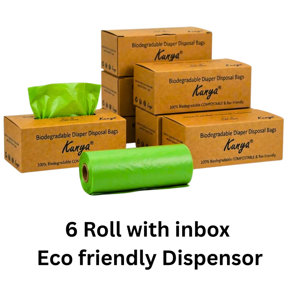 Kunya ® Baby Diaper Disposal Bags – 90 Bags (6 Refill Rolls x 15) | Biodegradable, Leak Proof & Odour Sealing Disposable Nappy Garbage Bags | For Home, Travel, Diaper Pail | Made in India