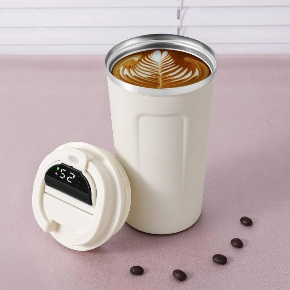 Customised Coffee Tumbler with Temperature Display UV printed  Name Text logo  -White