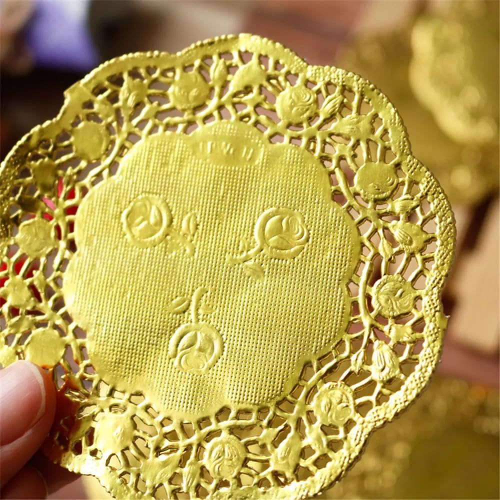 Paper Doilies,100 Pieces Doilies Papers, Lace Doileys Round Decorative Placemats Bulk for Desert, Tableware Decoration,Doiles (Golden 4.5 inch)