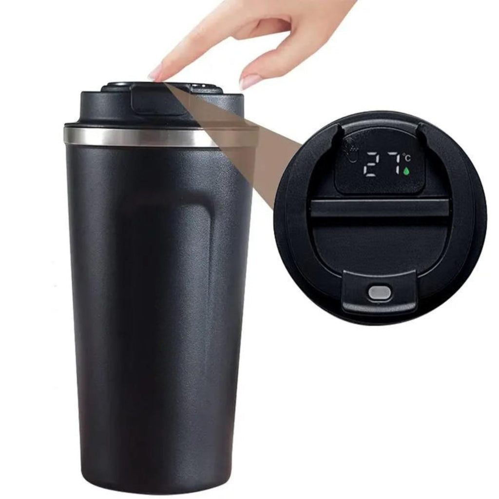 Customised Coffee Tumbler with Temperature Display UV printed  Name Text logo  -Black