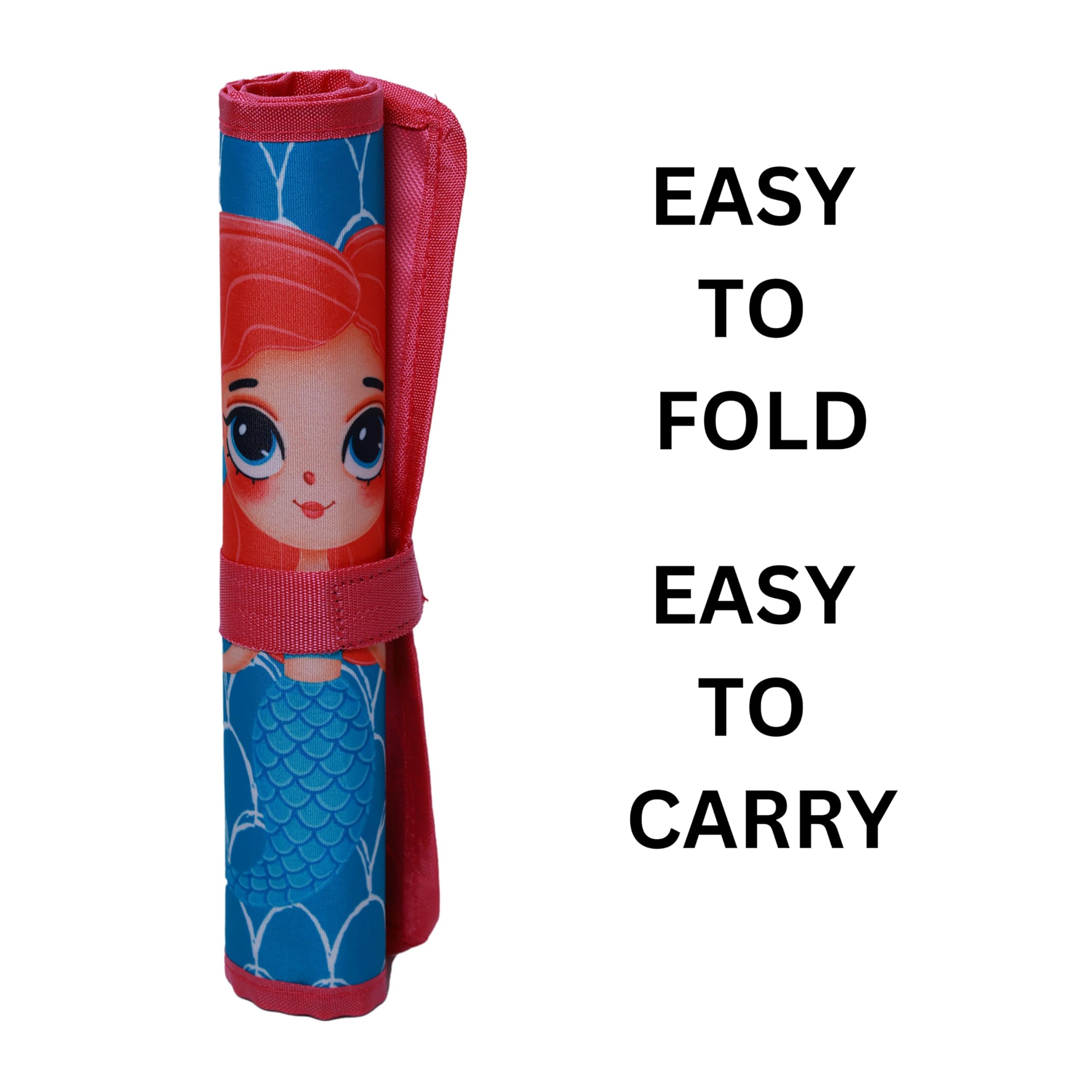 Mermaid  Printed Roll-Up Place mat for Kids – Roll able Nylon Dinner Mat with Cutlery Pockets