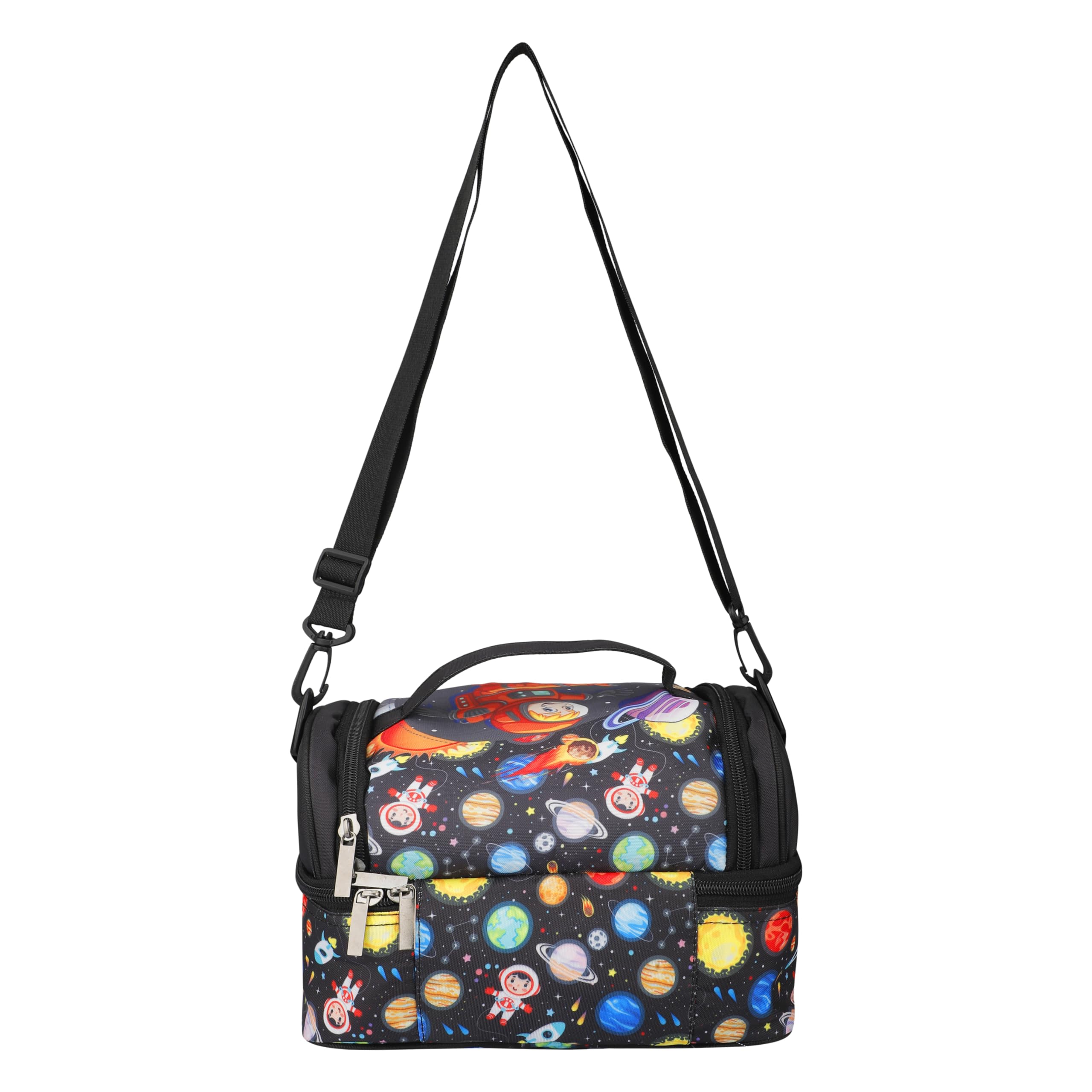 Double Insulated Tiffin Lunch Bag with Multi Zipper Pockets for School (Space Black)