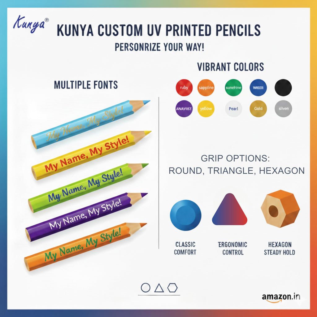 Customized UV Printed Name Pencil for Kids Personlized Pencils for School Birthday Return Gifts With Multiple Text Colour & Wide Range Of Font Option Free Eraser Sharpener (Triangular, 10)