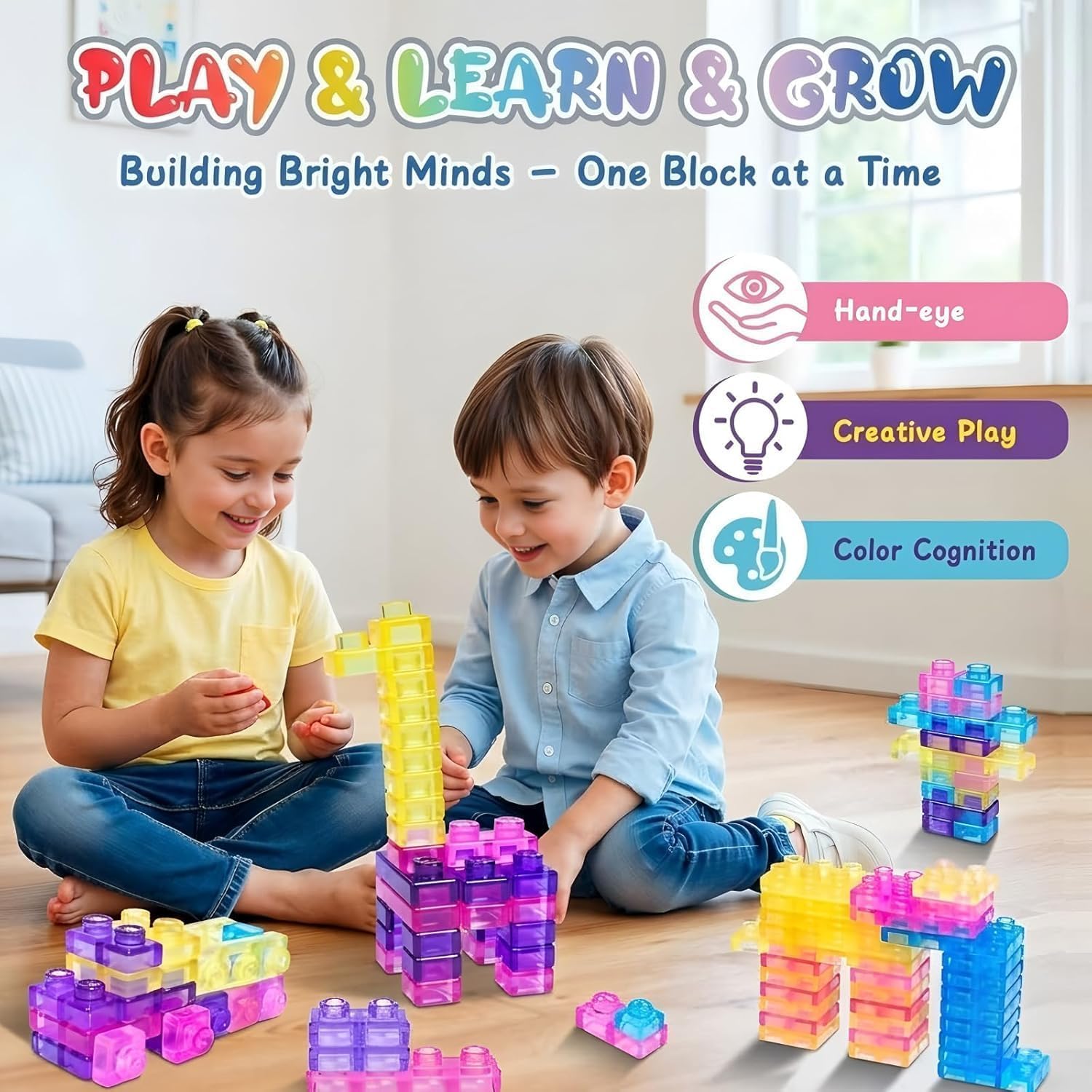 Sensory Soft Magic Gummy Building Blocks Squishy Stacking Toy Set 24 PCS- Age 3+ Squeezable Stretchable Montessori Learning Creative Play Puzzle Blocks for Toddlers & Kids