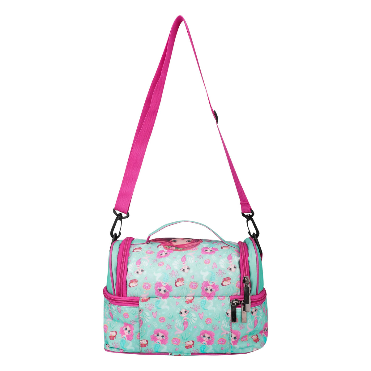 Double Insulated Tiffin Lunch Bag with Multi Zipper Pockets for School (Mermaid Blue)
