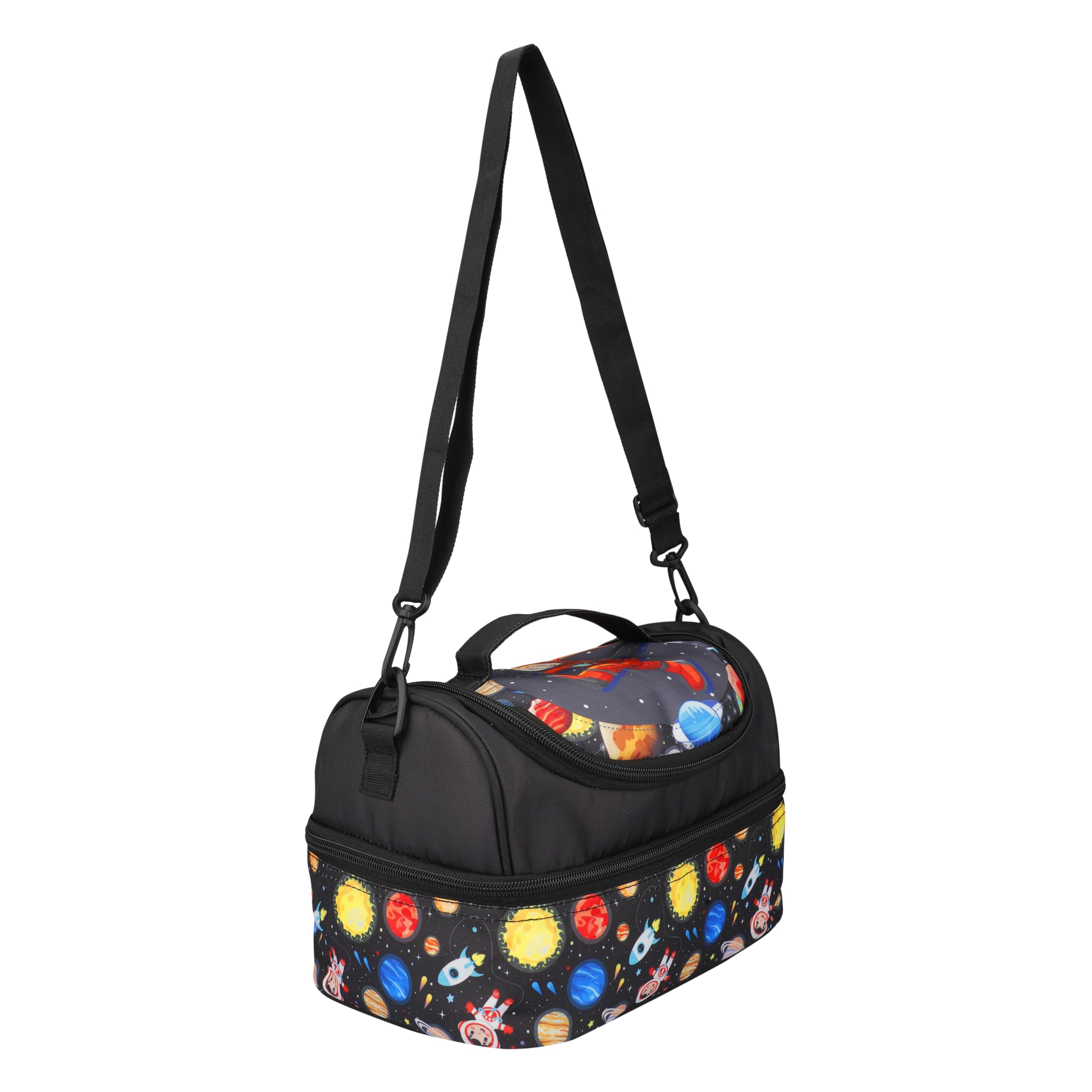 Double Insulated Tiffin Lunch Bag with Multi Zipper Pockets for School (Space Black)