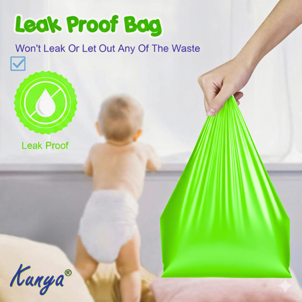 Kunya ® Baby Diaper Disposal Bags – 90 Bags (6 Refill Rolls x 15) | Biodegradable, Leak Proof & Odour Sealing Disposable Nappy Garbage Bags | For Home, Travel, Diaper Pail | Made in India