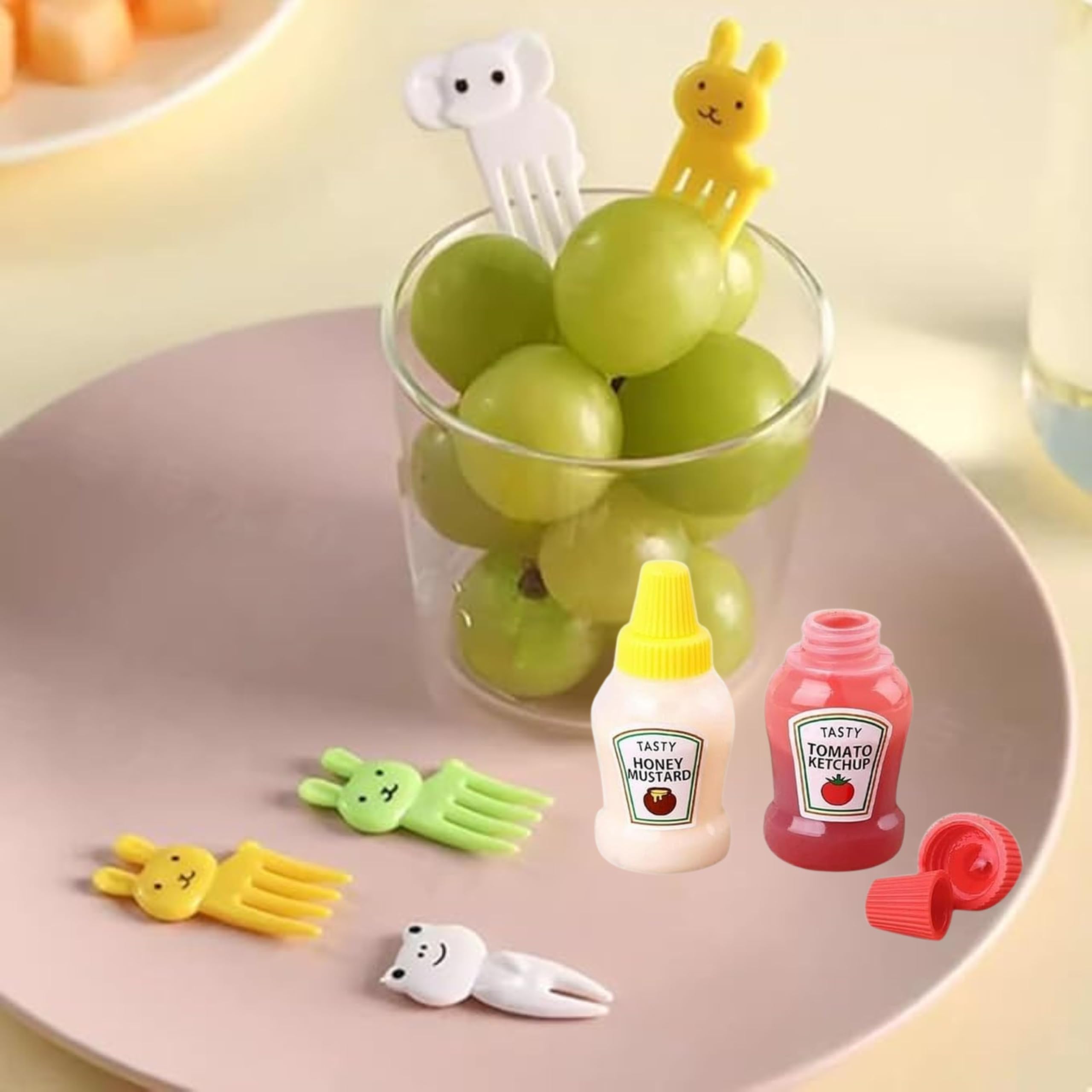 Refillable 2pc Sauce Ketchup Bottle For Kids School,Picnic With Mini Fruit Fork (MINI SAUCE BOTTLE FORK COMBO)