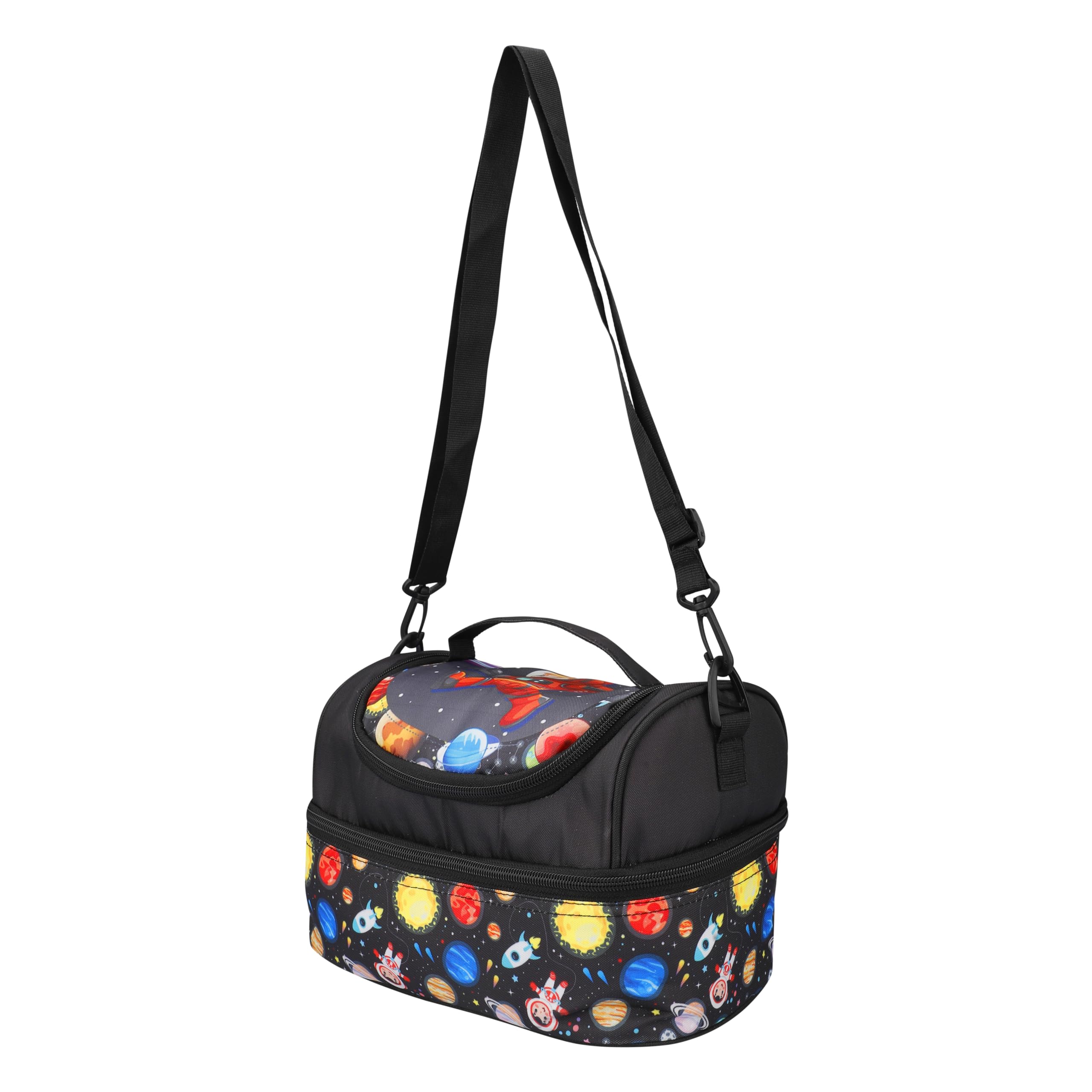 Double Insulated Tiffin Lunch Bag with Multi Zipper Pockets for School (Space Black)