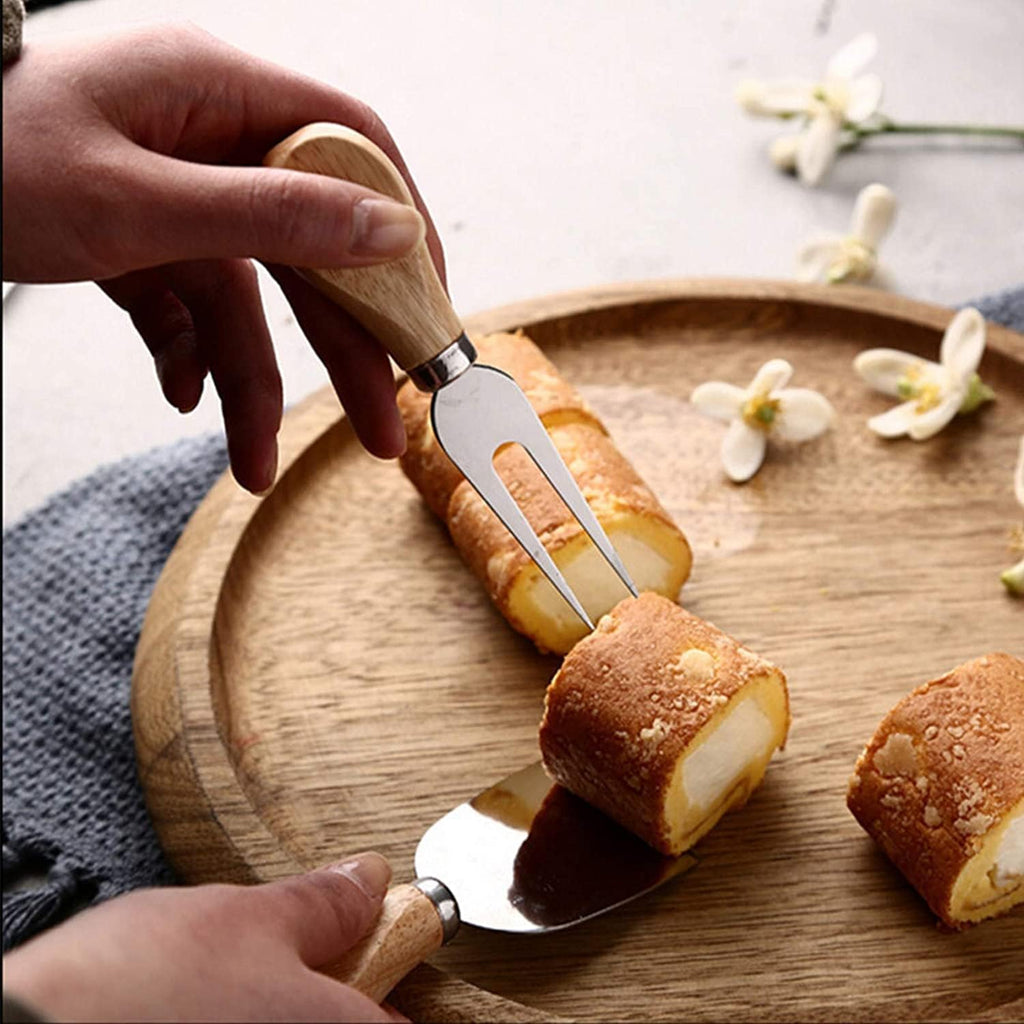 kunya® 4 PCS Cheese Knife Set, Premium Stainless Steel Cheese Slicer and Cutter Collection with Wooden Handle (Design 1)
