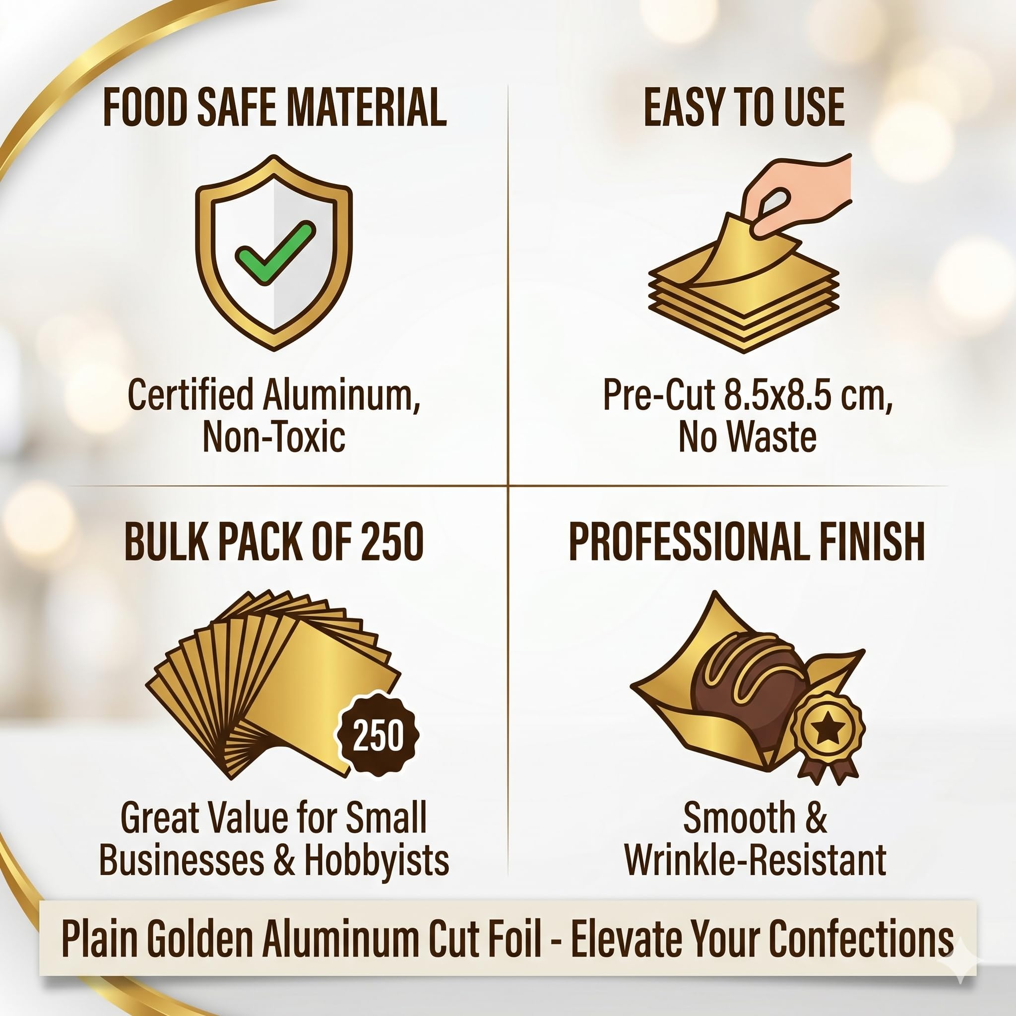 Aluminum Chocolate Wrapper Foil Chocolate Candy Wrappers (Golden Foil)