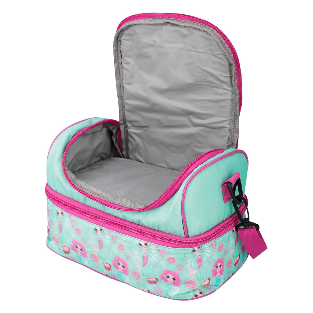 Ji and Ja® Multi Compartment Dual Slot Lunch Bag Double Insulated Tiffin Lunch Bag with Multi Zipper Pockets for School (Mermaid Blue)