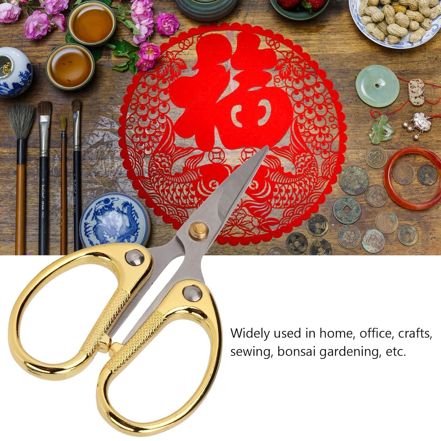 Handle Utility all Purpose Golden Scissors, Gold Kitchen Shears or Ribbon Cutting Scissors- Household Stainless Steel Golden Scissors - Multi-Purpose Stainless Steel Sharp Blades