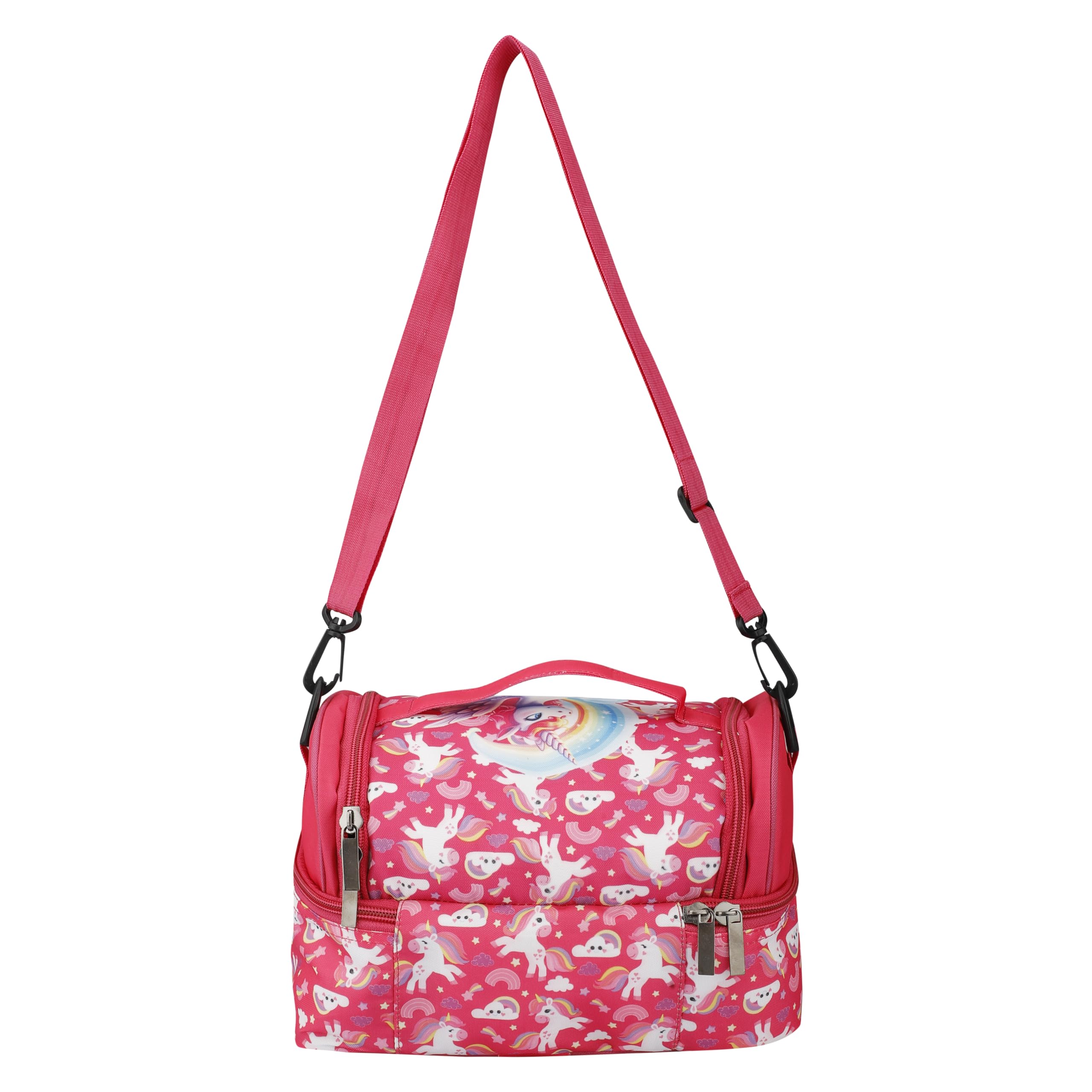 Ji and Ja® Multi Compartment Dual Slot Lunch Bag Double Insulated Tiffin Lunch Bag with Multi Zipper Pockets for School (Unicorn)