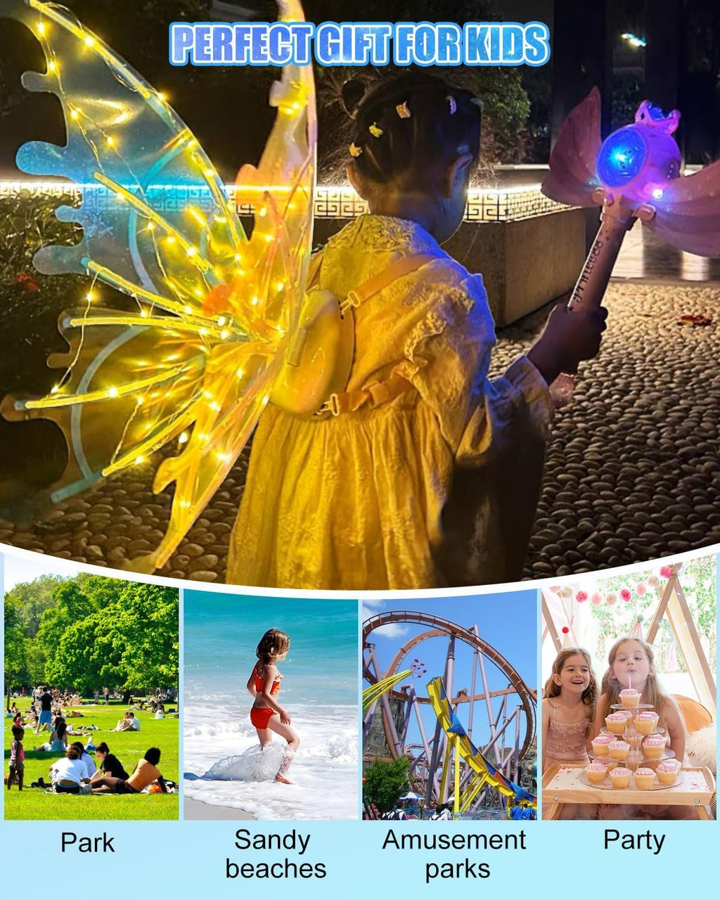 Ji and Ja® Light Up Fairy Angel Wings Electric Moving Butterfly Wing for Girls,Kids Cosplay Halloween Costumes Dress Up Party Favor,Birthday Christmas ( Battery not Included ) (Multicolour)