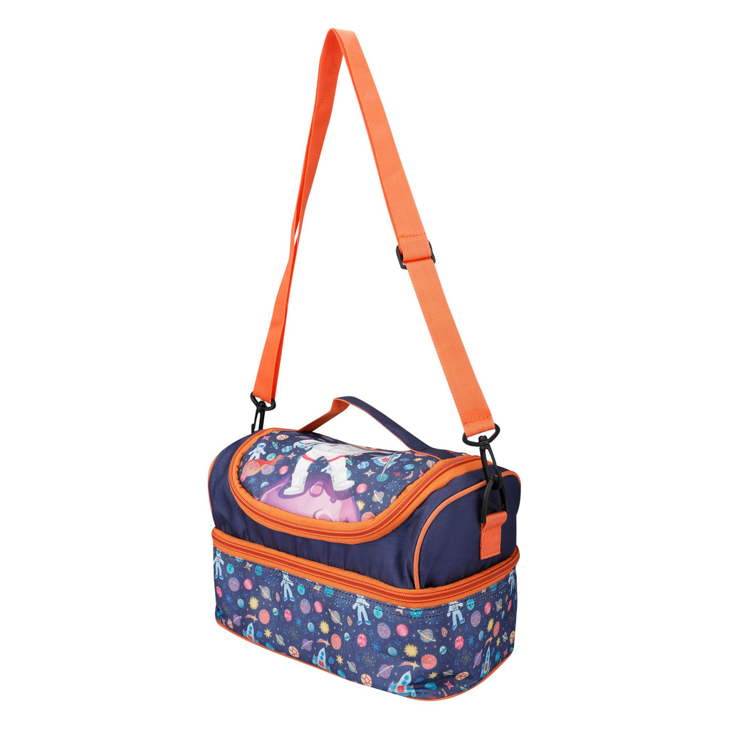 Ji and Ja® Multi Compartment Dual Slot Lunch Bag Double Insulated Tiffin Lunch Bag with Multi Zipper Pockets for School (Space Blue)