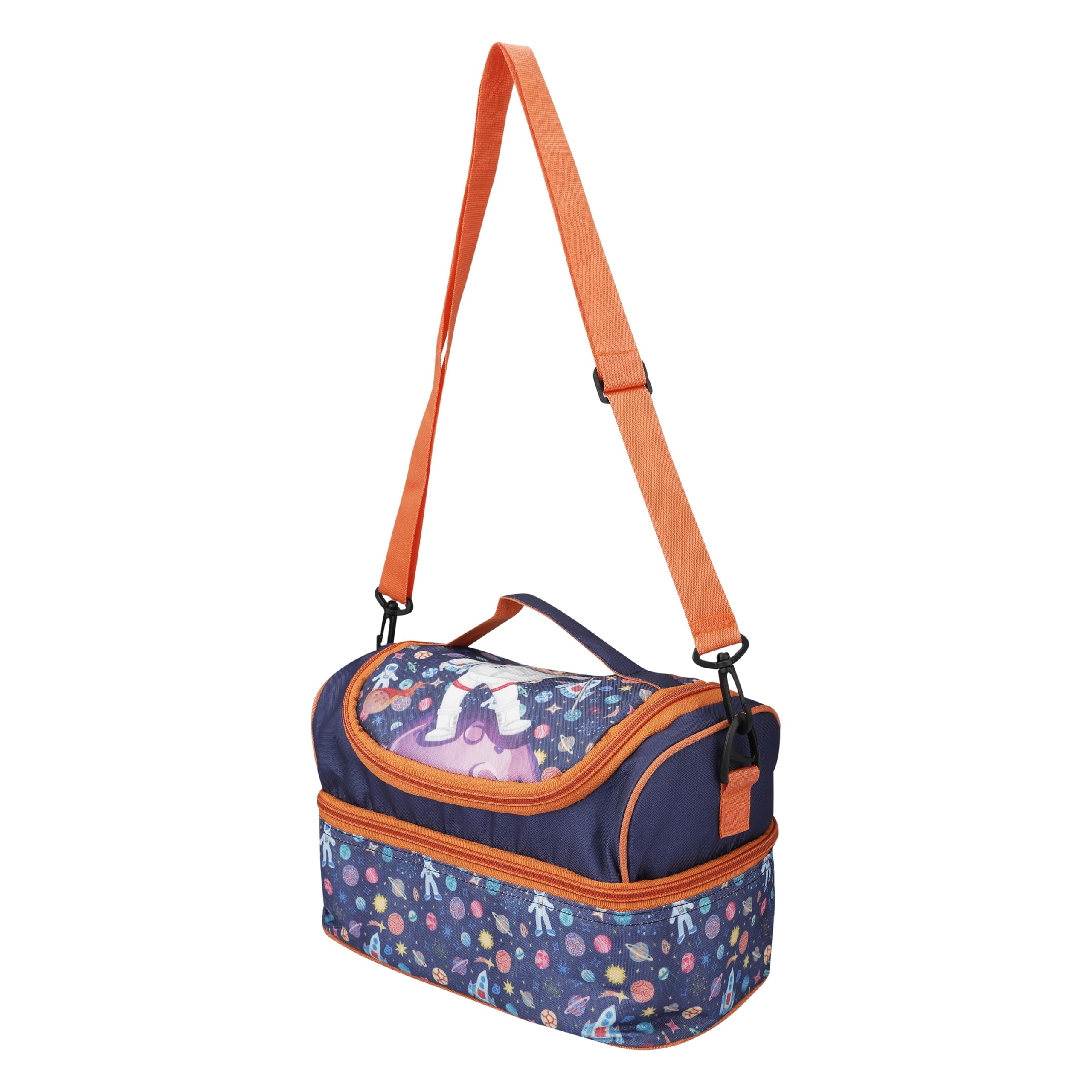 Double Insulated Tiffin Lunch Bag with Multi Zipper Pockets for School (Space Blue)