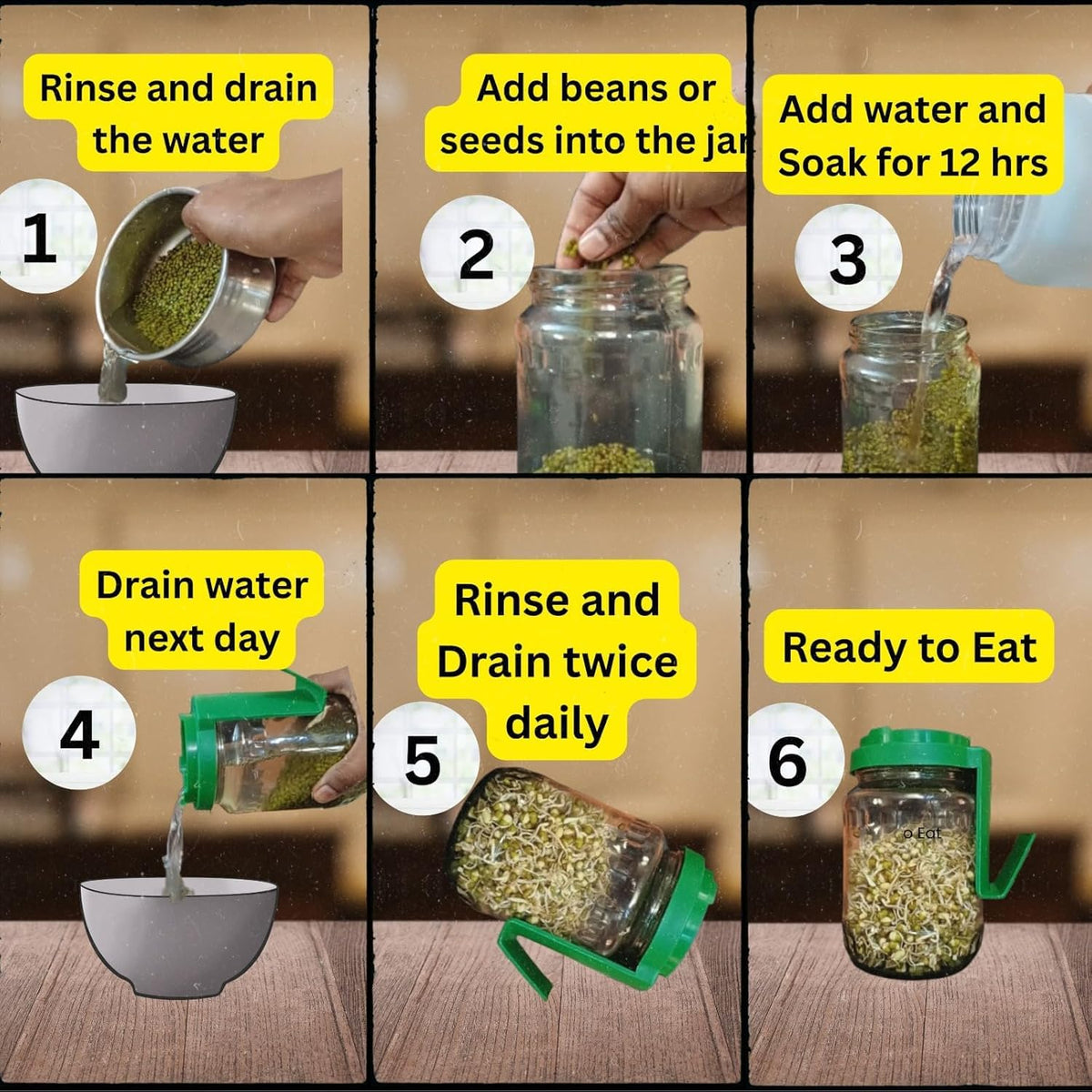 Sprouts Maker Jar – 720ml Durable & Reusable Sprouter for All Seeds and Beans, BPA-Free with 300-Hole Mesh Lid for Airflow, Odor-Free, Easy Drainage, and Hygienic Design (MULTI)