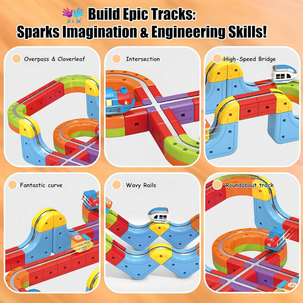 Ji and Ja Cube Track Train Set, 3D Infinity Track with Flexible Tracks for Kids, Cube Trackss Train- DIY Railroad Block Toys, Anti Gravity Race Tracksss with Car, STEM Educational Building Toy