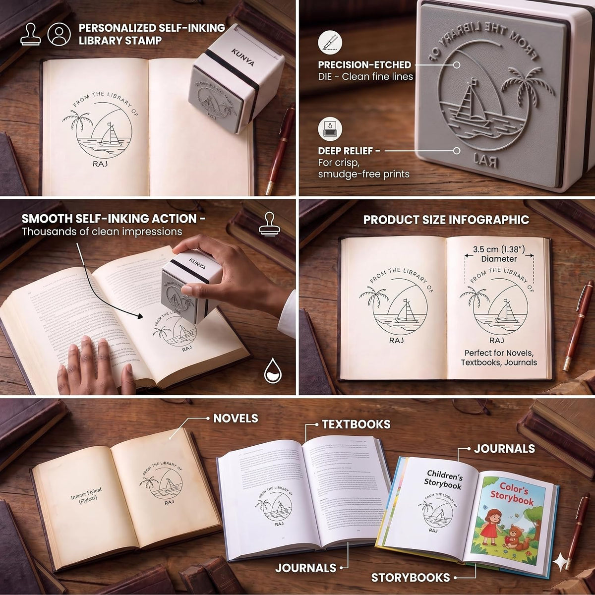 Personalised Beach Reader Self Inking Book Stamp