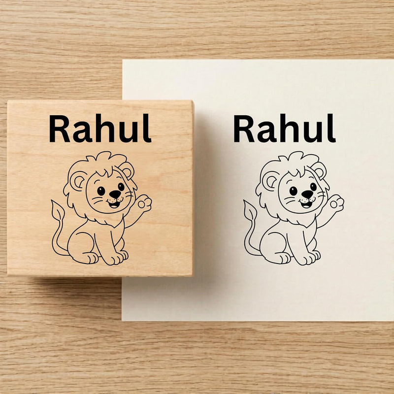 Personalised Lion Face Wooden Book Stamp – 3.5 cm